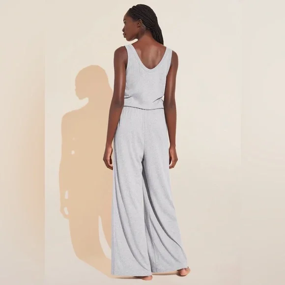 •Eberjey Aloe Infused Cotton Wide Leg Jumpsuit - Heather Grey - Picture 5 of 8